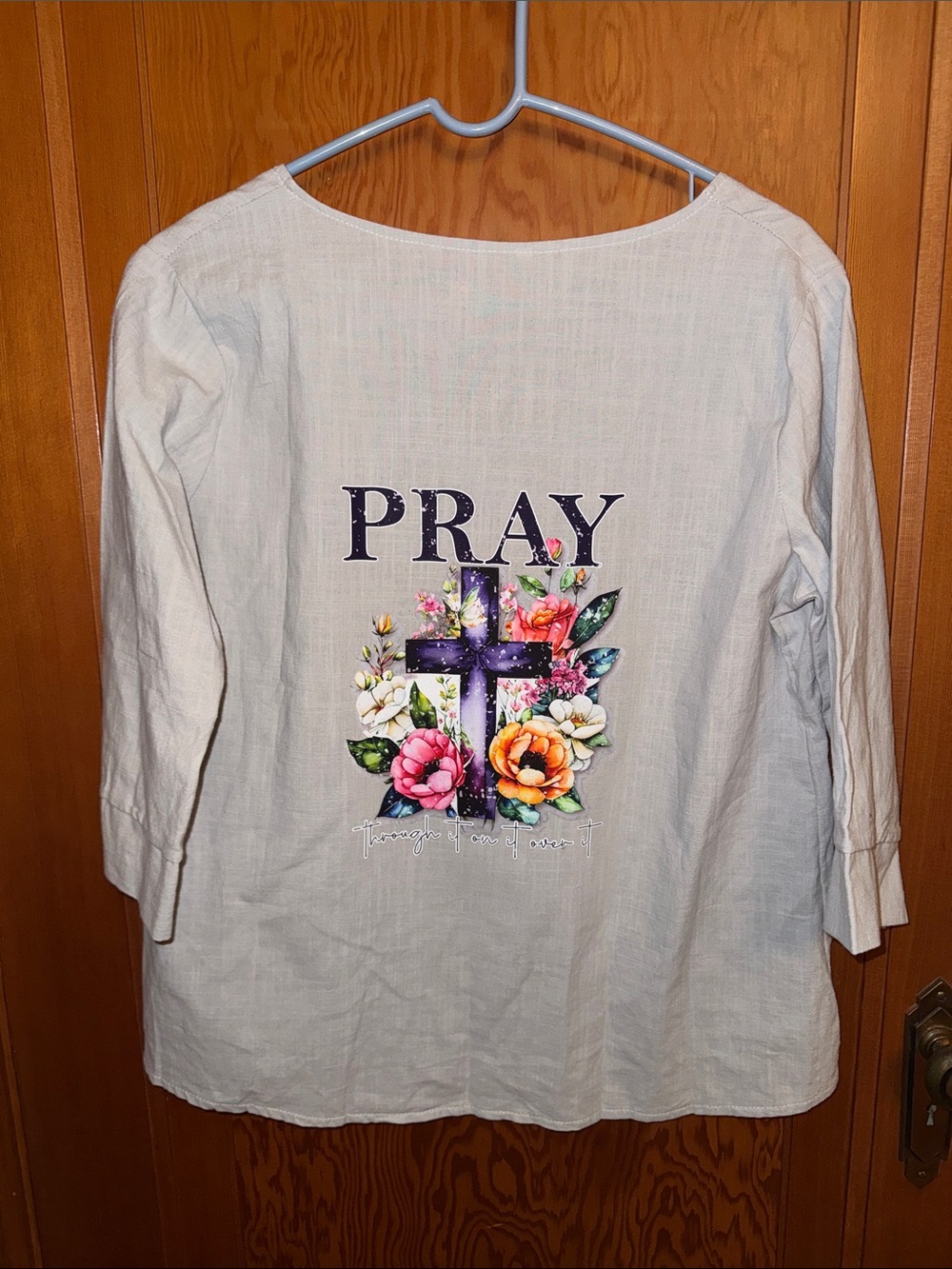Floral Cross Women's Long Sleeve Top - Cream